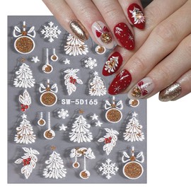 5D Embossed Christmas Nail Art Stickers Cute Christmas Tree Nail Decals Winter Snowflakes Xmas Trees Balls Design Luxury Nail Art Supplies for Women Girls DIY Christmas Manicure Decoration, 3Sheets