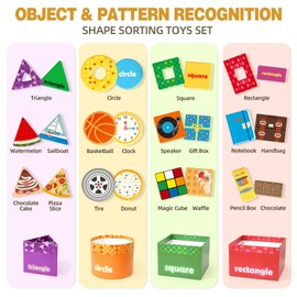 Atoylink Shape Sorting Game Wooden Toy Baby, Stacking Game Montessori Toy Wood with 4 Stacking Tower Boxes & 24 Wooden Block Shapes, Motor Skills Toy, Educational Toy Gifts for Toddlers, Baby