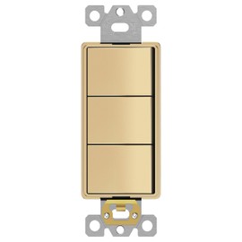 ENERLITES Triple Paddle Rocker Decorator Switch, Clamp-Type Back Insert, Copper Wires Only, Single Pole, Residential/Commercial Grade,UL Listed, 62755-GD, Gold