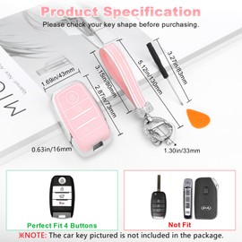 PIFOOG - Funda para llavero Kia de 4 botones, color rosa, para llaves de coche, accesorios para Kia Optima Sorento Soul Sportage Forte Niro Rio