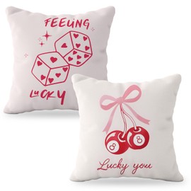 YeiHe Funky Coquette Pink Bow 8 Ball Cherry Pillow Covers 18x18, Coquette Room Decor, Trendy Preppy Lucky You Dice Pillow Covers, Girly Bedroom Decor, Preppy Room Decor, Bow Room Decor, Set of 2