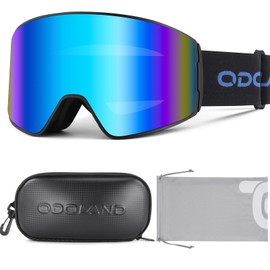 Odoland Ski Mask Kit, Wide View Cylindrical Snowboard Mask Anti-Fog UV Protection, Ski Goggles for Men and Women, Frames Black + Blue Lens VLT12.6%