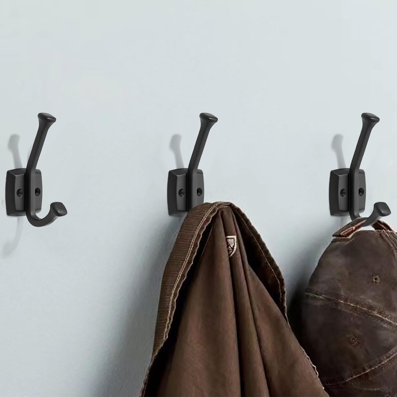 CABDM 5 Pack 4-3/4 inch Black Coat Hooks, Wall Mounted