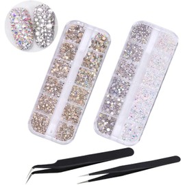 Nail Art Parts, Crystal Rhinestones, For Decoration, Large Capacity Set, DIY Self Nail, 4 Colors, Case Included, 2 Tweezers Included
