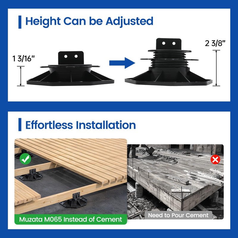 Muzata 5Pack Adjustable Deck Support Pedestal Paver Flooring Joist Supports