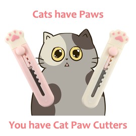 Kawaii Cat Paw Box Cutter (2 pcs, White Pink & White) Mini Pocket Knife and Letter Opener for Cat Lovers