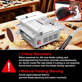 Mini Table Saw, Sinpiode Multi-Functional Desktop Portable Table Saw for Crafts with Adjustable Speed & Angle, All-in-One Cutting, Sanding, Engraving & Drilling Tool for Wood, Acrylic, Plastic, PCB
