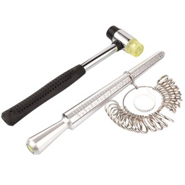 Ring Mandrel Sizer Ring Sizer Measuring Tool Including Ring Mandrel, Ring Gauge Finger Sizer, Rubber Jewelry Hammer/Plastic Finger Measurement Tool