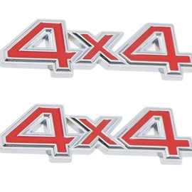 2 pcs 4X4 Four-Wheel Drive Emblem Badge Fit for/SUV/Pickup 4Wd Universal Car Side Fender Trunk Emblem Badge Sticker Decals (Silver Red)