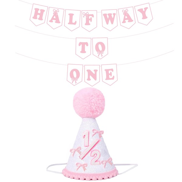 Half Way To One Decorations For Baby Girl, Pink Bow