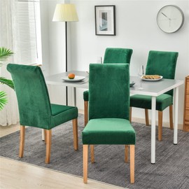 Jusmate Velvet Chair Covers for Dining Room, Soft Velvet Plush Stretch Dining Chair Slipcovers, Washable Removable Parsons Chair Protectors Set of 6, Green
