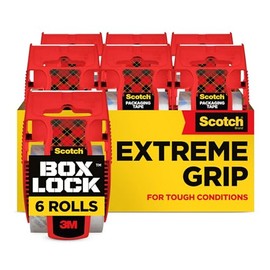 Scotch Box Lock Packaging Tape, 6 Rolls with Dispenser, 1.88 in x 800 in, Extreme Grip Packing, Shipping and Mailing Tape, Sticks Instantly to Any Box | Scotch