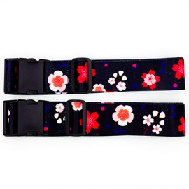 Teeoff Luggage Straps Suitcase Belts Travel Bag Accessories Adjustable (Sakura Black Red - 2 Pack, 220CM)