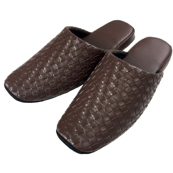 [Brown L size] Slippers for visitors, commercial use, synthetic leather, texere, mesh, knitted, style, antibacterial, M+home