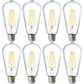 Sunco 8 Pack Edison Bulbs LED ST64, Clear Vintage Filament Waterproof Bulb, 800 LM, 8.5W (60W Equivalent), ST19, 3000K Warm White, E26 Medium Base, Decorative Dimmable UL