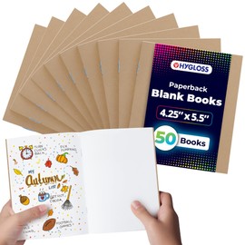 Hygloss Blank Books 4.25 x 5.5 Inches - 50 Pack – Kraft Color Paperback for Drawing & Writing – Empty Books for Journaling, Sketching or Arts & Craft
