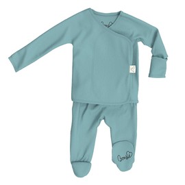 Bonsie Skin to Skin Babywear Footed Bodysuit - Teal Baby Footed One Piece - Ripple (3-6 Months)