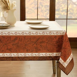 Romanstile Fall Square Tablecloth 54 x 54 Inch, Thanksgiving Autumn Harvest Maple Table Cloth, Stain Resistant Washable Table Cover for Dining, Party, Holiday Decor - Orange and Beige