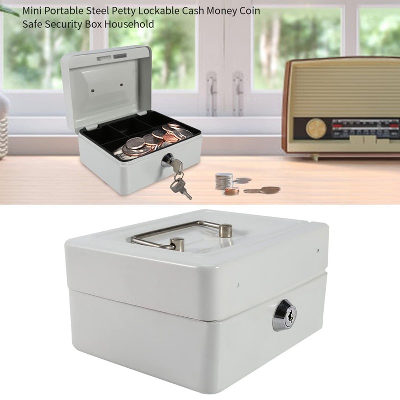 Mini Portable Safe Box, Steel Petty Lockable Money Box with