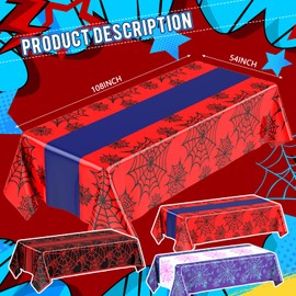 Oudain 3 Pack Spider Theme Birthday Decorations Purple Black Red Pink Green Web Ghost Bat Tablecloth Cartoon Table Cover Party Favors for Birthday Supplies (Purple,Black,Red,Spider)