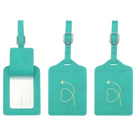 PATIKIL Suitcase Luggage Tags, Lake Blue Heart Leather Name Tags Airplane Bag Accessories Travel Essentials for Flying Hotel Check in Luggage Bags Men Women, 3 Pcs