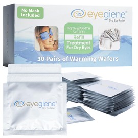 EyeGiene Insta-Warming Wafers Refill for Eye Mask - Portable Self Heating Masks for Dry Eyes -Multi-Use Heat Treatment for Dryness, Fatigue, Styes, Blepharitis - Steam Eye Mask for Dry Eyes (30 Pairs)