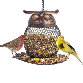 Cinlitek - Comedero colgante para pájaros silvestres para jardín al aire última intervensión, alimentador de pájaros colgante, malla de metal de cobre, resistente para exteriores, con gancho para