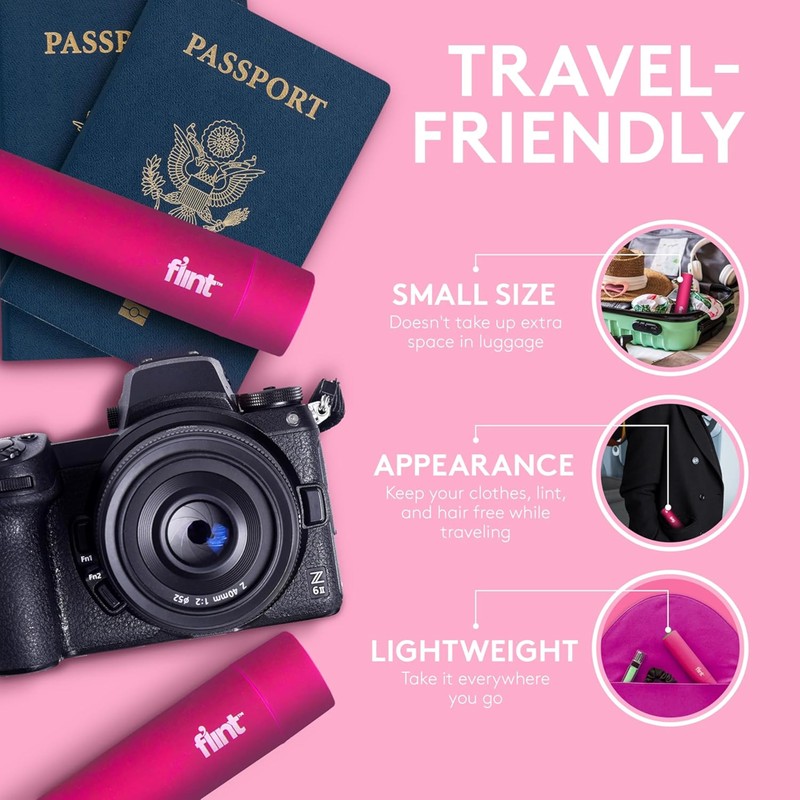 Flint Classic Pink Retractable Mini Lint Roller with 30 Extra