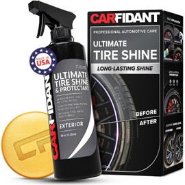Carfidant Tire Shine Spray - Black Satin Finish - Premium Car Tire Dressing - Long Lasting, No Sling No Grease Formula, UV Protection - 18 fl. Oz with Applicator