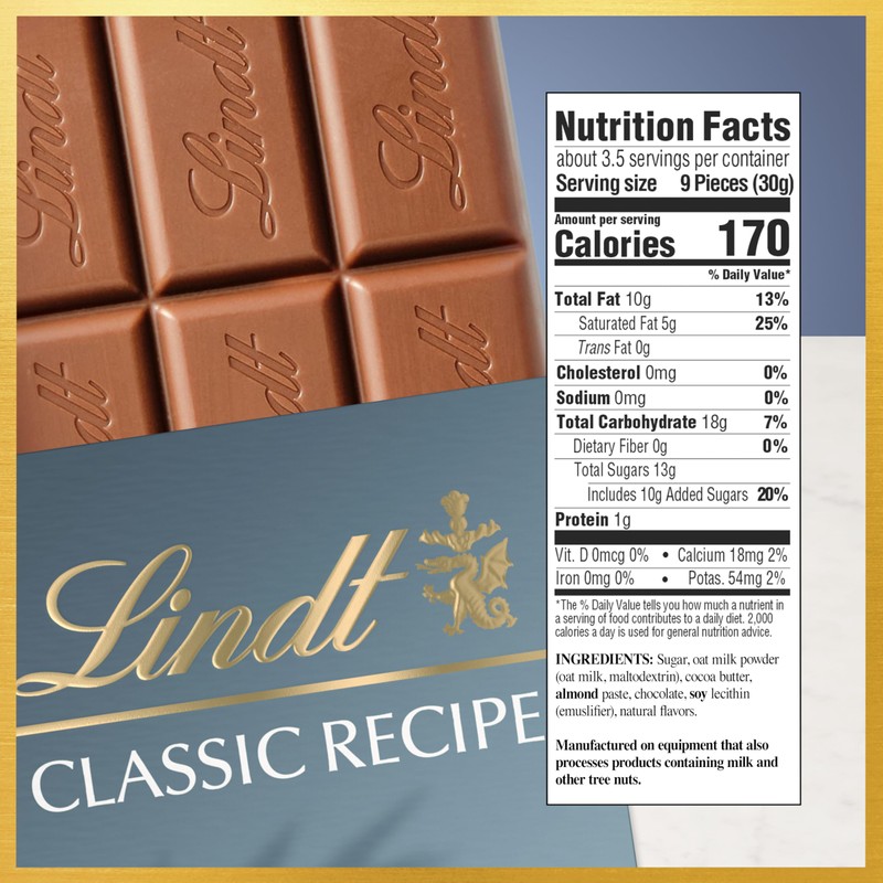 Lindt CLASSIC RECIPE Non-Dairy OatMilk Chocolate Candy Bar, 10 Pack,