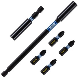 6 Piece Rennie Tool Magnetic 60mm and 152mm Professional Impact Bit Holders with 4 x 25mm Pozidriv PZ2 Screwdriver Impact Bits. Heavy Duty
