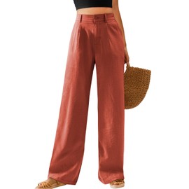 Feiersi Womens Casual Wide Leg Pants High Waisted Button Down Straight Long Trousers Palazzo Pants(Rose Red,Medium)