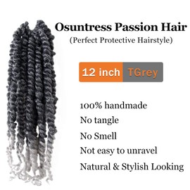 Passion Twist Hair 12 Inch 7 Packs Pre-twisted Short Passion Crochet Twist Hair Pre-Looped Crochet Passion Twist Soft Braids,T/Gray(Ombre Grey)