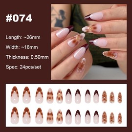 【NEW ARRIVALS!】 Press on Nails French Tip Bling Coffin Short Almond Fake Nails with Designs Glue on Nails Long Glossy Gradient Medium False Nails Reusable Full Cover Thick Nail Acrylic Stick on Nails for Women Girls 24 Pcs:_074