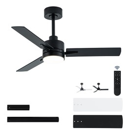 LANMEL 42'' Black Ceiling Fans with Lights and Remote, 6 Speed Low Profile Modern Ceiling Fan with Quiet DC Motor for Indoor Outdoor Bedroom Living Room