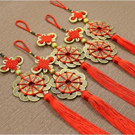 2Pcs Chinese Feng Shui Lucky Coins Brass Money Coins with Red Enless Knot Decoration for Longevity Travel Safely Wealth Success Luck Chinese New Year Emperor Money Home Office Decorations