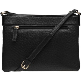 B BRENTANO Vegan Multi-Zipper Crossbody Handbag Purse with Tassel Accents (Black (FL))