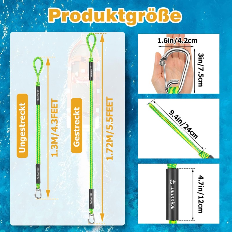Bungee Boat Dock Line con clip in acciaio inox 316,