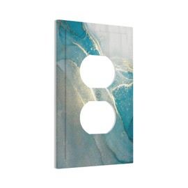 Modern Abstract Turquoise Blue Teal Marble 1 Gang Outlet Plate Decorative Single Duplex Wall Plate Covers Electrical Receptacle Light Switch Cover Art Faceplate Switchplate for Bathroom Kitchen Decor