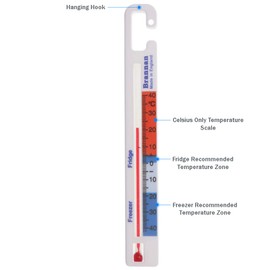Brannan Vertical Fridge Freezer Thermometer- Can Be Used In Fridge Or Freezer With Recommended Temperature Zones