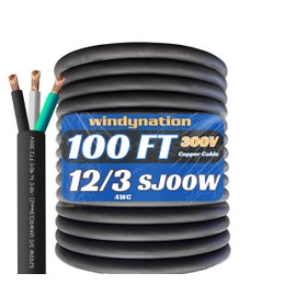 100 Feet 12/3 SJOOW Cable Cord 12 AWG 3 Conductor SO Wire - 12 Gauge 3 Conductor (12/3 Wire) 300V Portable Power Extension Cable for Motor Leads, Portable Lights, Battery Chargers