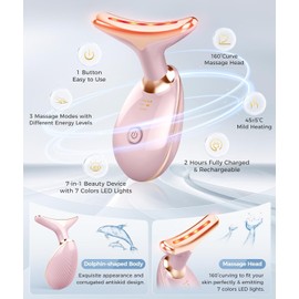 Face Massager, Anti-Aging Neck Eye Massager with 7 Colours, 3 Modes, Face Massager for Skin Care, Anti-Wrinkle Device for Slimming Facial (Pink)