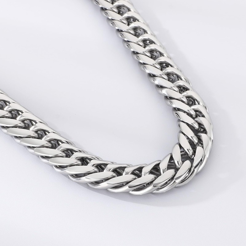 Azubpi Men's Stainless Steel Cuban Link Chain Necklace, Retro Punk