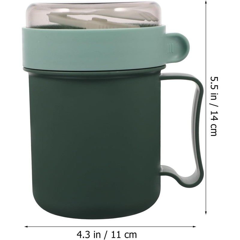 Taza de Desayuno Portátil con Tapa y Cuchara, Verde, Plástico