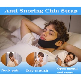 Anti Snoring Chin Strap, Chin Strap for Sleeping, Premium Airflow Jaw Strap, Stop Snoring Chin Strap, Snoring Solution for Men and Women, Breathable Chin Strap with Adjustable Velcro (Black)