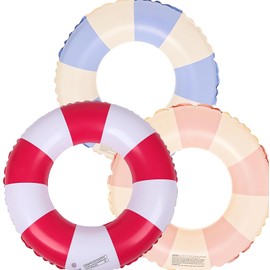 3 Pieces Swimming Ring Adult Air Mattress Swimming Hoop Inflatable Swimming Pool Float, Swimming Ring Tube for Summer Pool Party (Blue + Pink + Red)