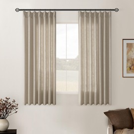 Grey Beige Linen Kitchen Curtains 45 Inches Long 2 Sets Basement Curtains for Small Window Pinch Pleated Back Tab Linen Blend Short Cafe Boho Semi Sheer Back Tab Curtain for Bay Windows Bedroom 40x45