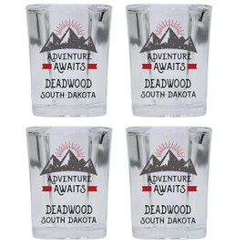 R and R Imports Deadwood South Dakota Souvenir 2 Ounce Square Base Liquor Shot Glass Adventure Awaits Design 4-Pack