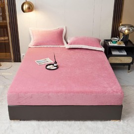 Fleece Fitted Sheet, 140 x 200 cm, Antique Pink, Plush, Warm, Velvet, Cuddly Bed Sheet, 140 x 200 cm Box Spring Bed Terry Cloth Fitted Sheet, Flannelette Fitted Sheets, Plain Pattern, for High Mattresses up to 25–30 cm