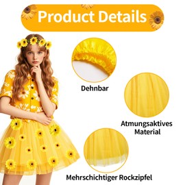 Conponous Women's Sunflower Costume Carnival Costume Women's Tulle Skirt Yellow + 1 Sunflower Headband + 25 Sunflowers Hair Accessories Fancy Dress Costumes Women for Carnival Cosplay Theme Party